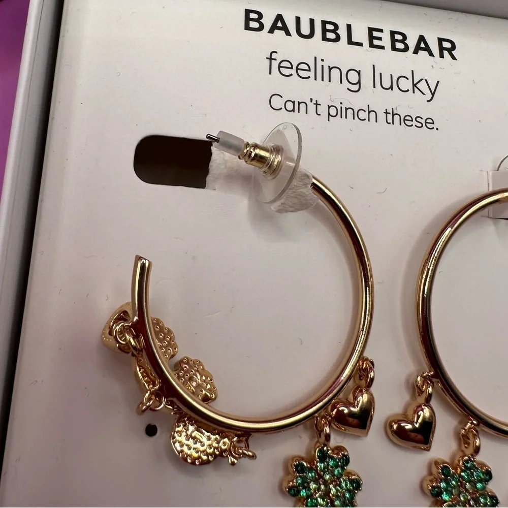 BaubleBar Feeling Lucky St. Patrick’s Day hoop earrings  NIB